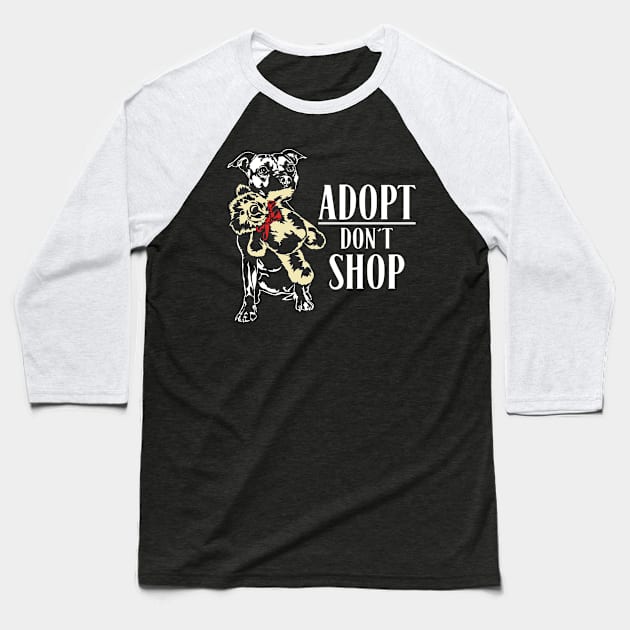 Funny Cute Pitbull dog portrait Adopt dont shop Baseball T-Shirt by wilsigns